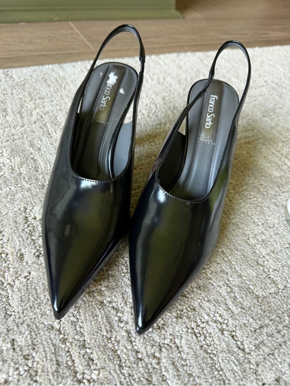 Franco Sarto Black Patent Slingback Pointed Pumps